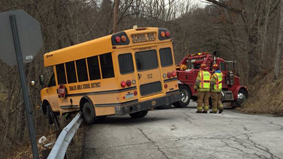 Crash nearly sends school bus over hillside in Indiana Twp.