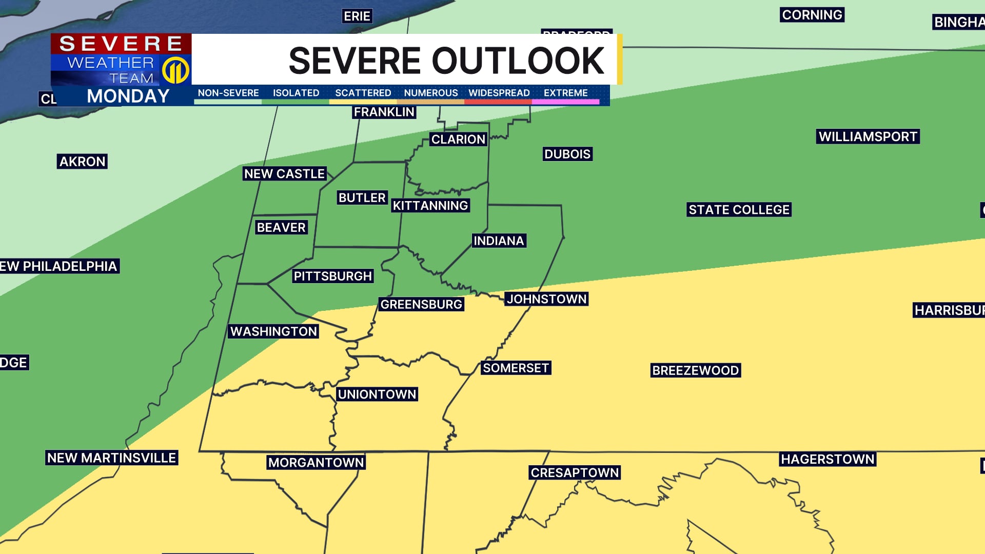 Scattered thunderstorms possible throughout Monday afternoon