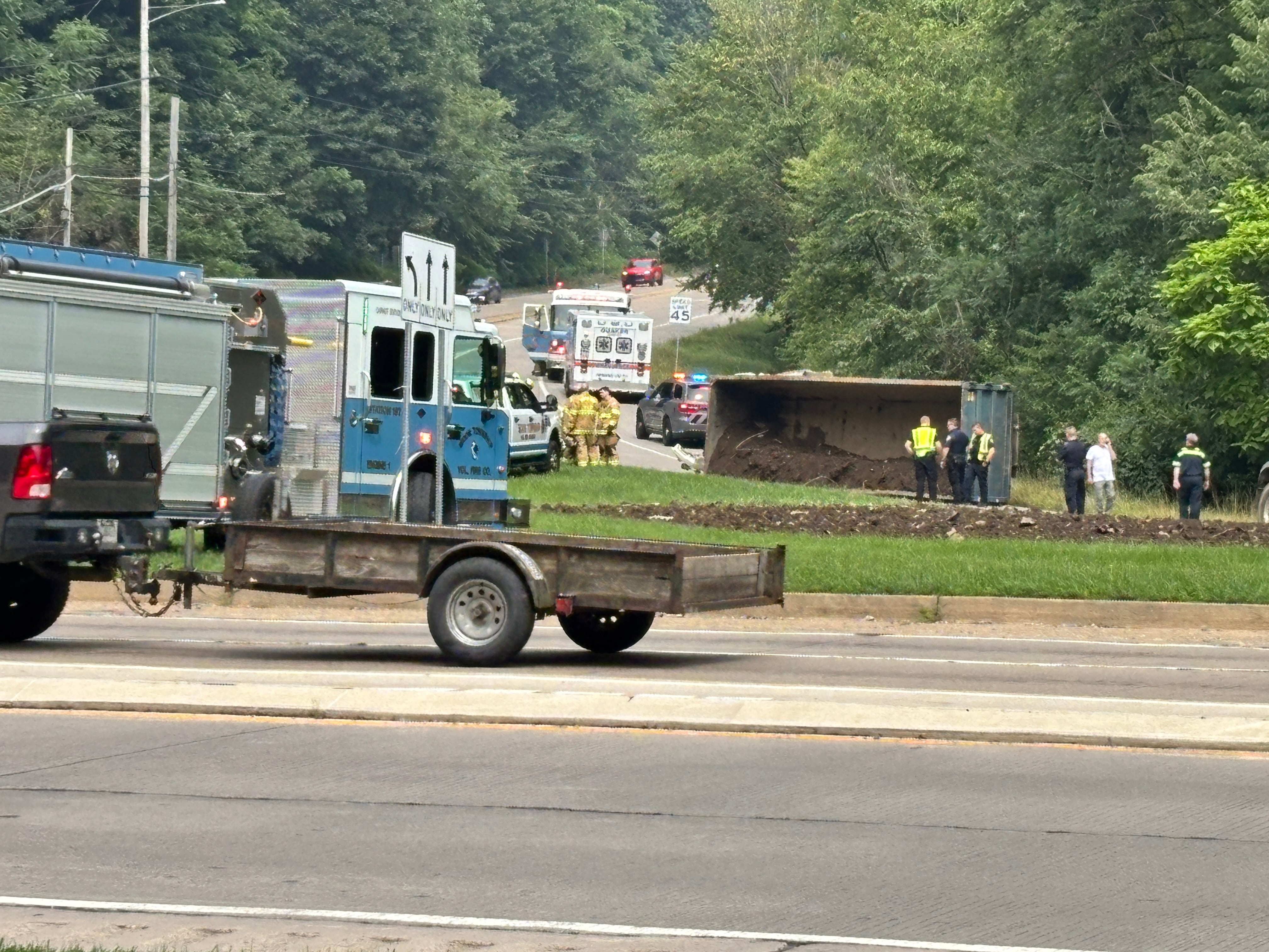 Truck Overturns in Moon Township, Driver Hospitalized