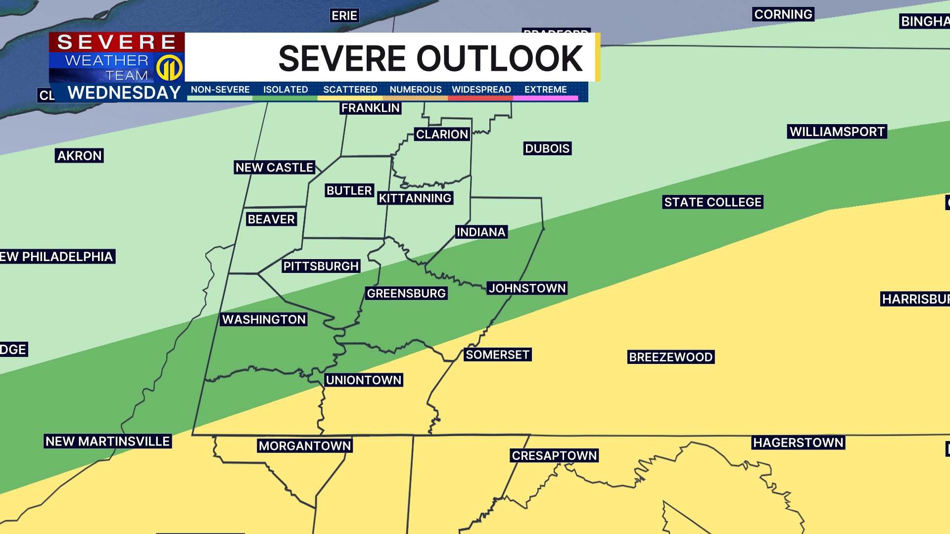 Scattered showers, chance of stronger storms this afternoon